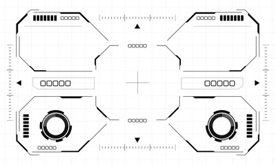 HUD sci-fi octagon interface screen view black geometric design virtual reality futuristic technology creative display on white vector