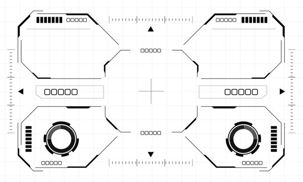 HUD sci-fi octagon interface screen view black geometric design virtual reality futuristic technology creative display on white vector