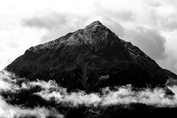 black and white mountain clouds