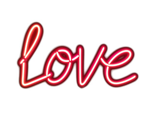 Neon love sign isolated on transparent or white background, png