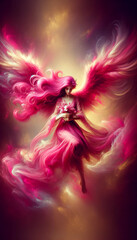 Fototapeta premium Angel with pink wings and pink hair