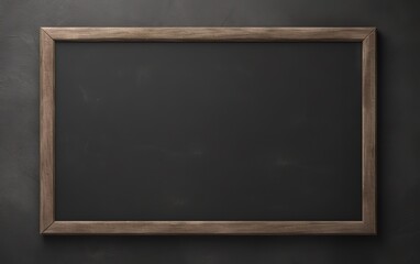 A blank black chalkboard in the photo with a wooden frame beside it. generative AI