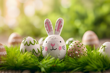 Cute easter bunny rabbit in egg sharped.