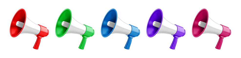 Collection set of megaphones isolated on transparent or white background, png