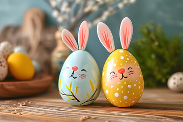 Cute easter bunny rabbit in egg sharped.