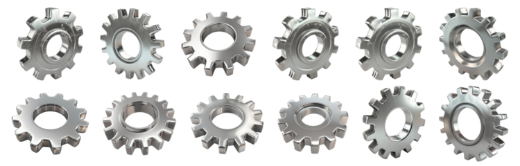 Collection set of gears isolated on transparent or white background, png