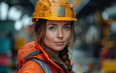 Woman, portrait and career, inspection at construction site with maintenance, contractor and smile in portrait. Engineer, thinking and building, urban infrastructure and vision for renovation