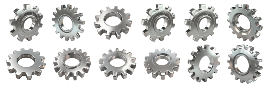 Collection set of gears isolated on transparent or white background, png