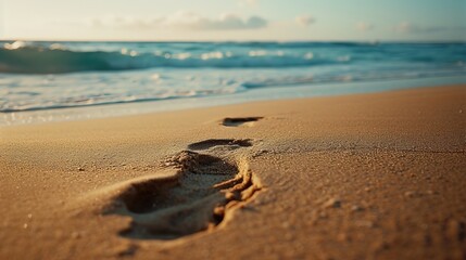 Solitary Footprint on Deserted Beach