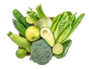 Green vegetables isolated on white background. Healthy vegetarian food concept