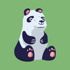 cute panda in flat style illustration vector design Jungle wildlife, zoo lazy animal. Wild mammal cartoon character smiling