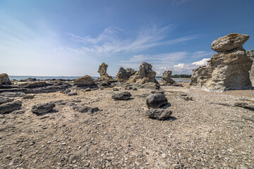 Rauks (Sea stacks) on the beach at Ljugarn, Gotland, Sweden