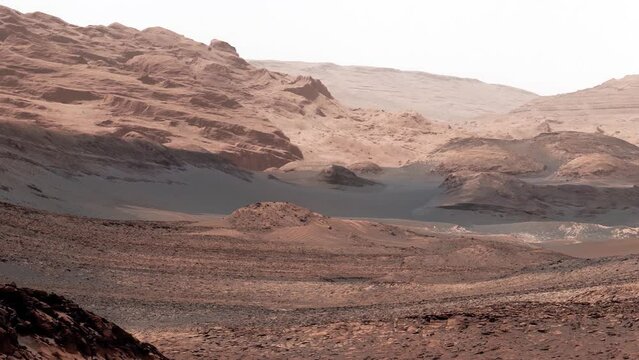 Fantastic Martian Landscape Panning. Mars Surface Exploration. 4K Animation Made with Real Images from NASA Imagery.