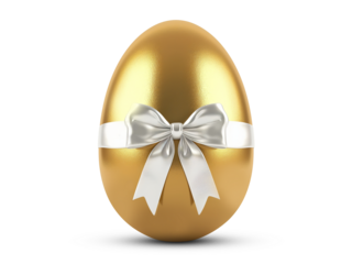 Golden egg with a white ribbon isolated on transparent or white background, png