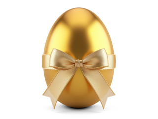 Golden egg with a ribbon isolated on transparent or white background, png