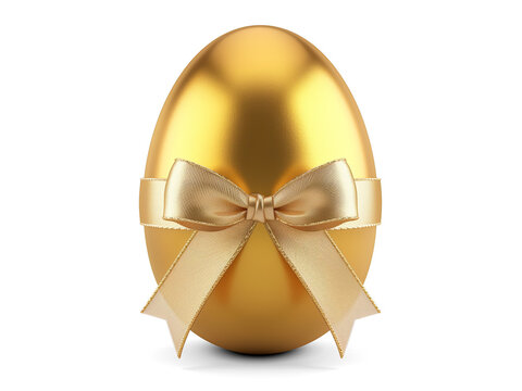 Golden egg with a ribbon isolated on transparent or white background, png