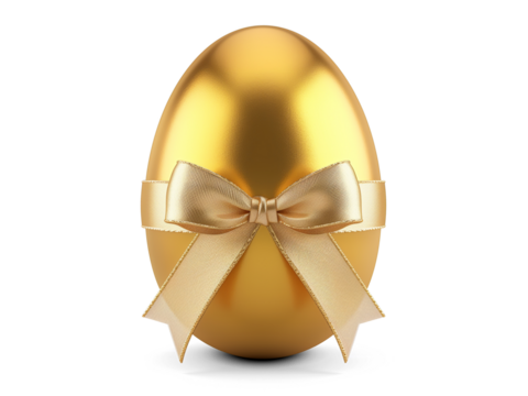 Golden egg with a ribbon isolated on transparent or white background, png - Powered by Adobe