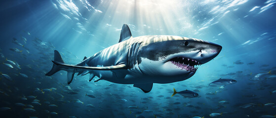 Fototapeta premium Shark swimming in deep ocean