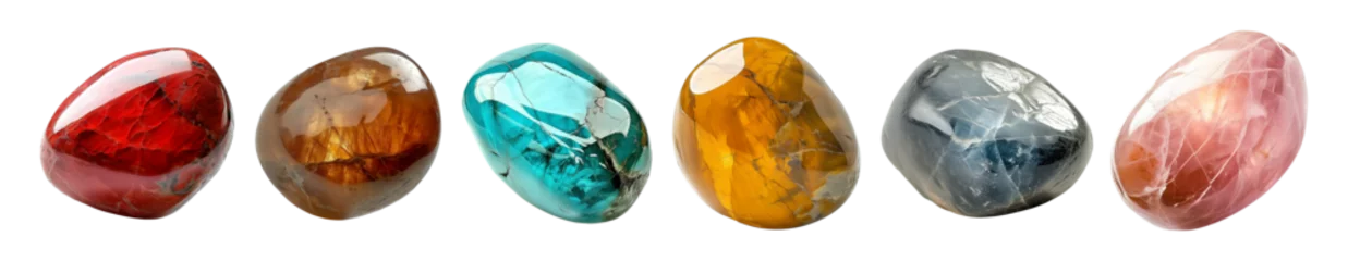 Fototapete Collection set of smooth colorful stones isolated on transparent or white background, png © Medard