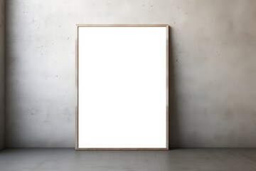 An empty white frame in a photo on a gray wall. generative AI