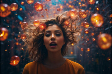 Woman exploding with ideas