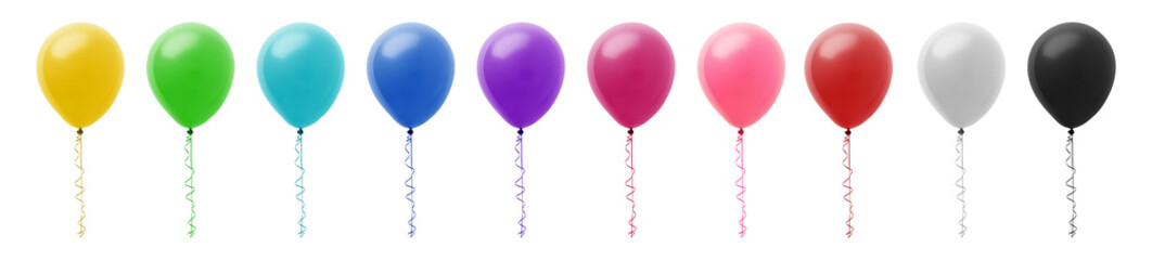 Collection set of colorful balloons isolated on transparent or white background, png