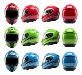 Collection set of motorcycle helmets isolated on transparent or white background, png