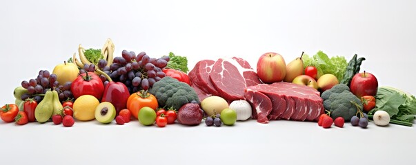 rows of fresh fruit and vegetables in various colors. generative AI