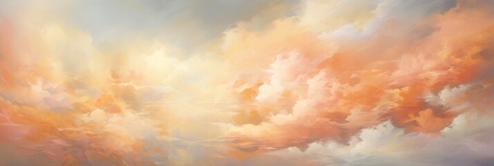 Peach fuzz clouds, abstract banner in color 2024. panorama for your design.