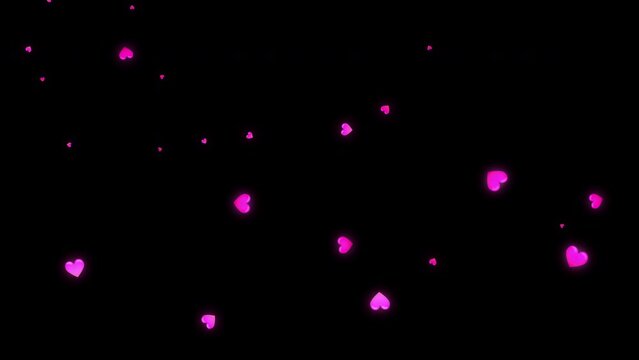 Simple pink hearts exploding transition on black background