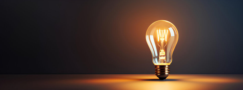 Glowing fluorescent light bulb on dark background with copy space - 3D Rendering