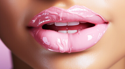 Luscious pink lips with moisturizing on mouth