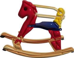 Inflated woden horse toy with plasticine effect. 3d rendering illustration..