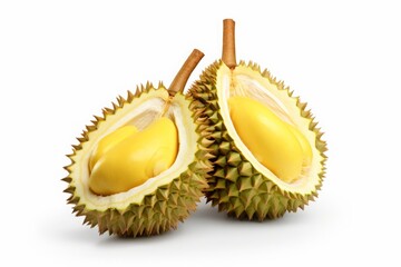 Obraz premium Durian fruit on a white background. a tropical, fragrant fruit with a flesh similar to custard.