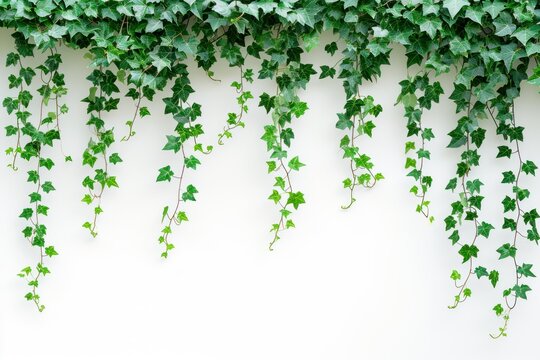 green ivy vines hanging from a white wall