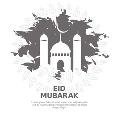 Eid mubarak greetings post design. Islamic festival eid wish or greeting background design with stars, mosque minaret, sky, crescent. Eid ul adha mubarak vector illustration.