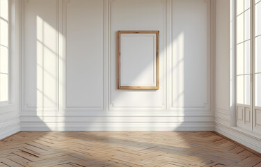 white wooden frame hanging from the wall of an empty room