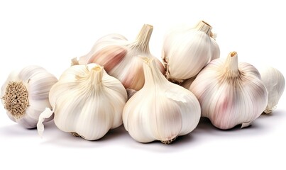Pile of fresh garlic isolated on white background. generative AI