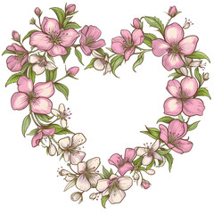 Beautiful pink flowers heart shape frame for valentine day card decor