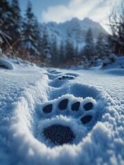 The crisp winter air reveals a lone paw print in the snow, a reminder of the untamed beauty of the...