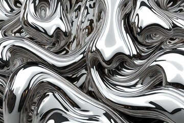 Abstract chrome-like liquid swirling and merging