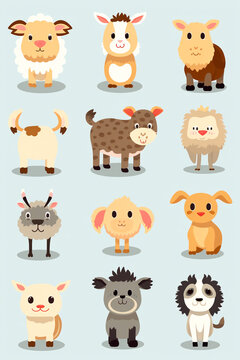 Cute farm animals clip art