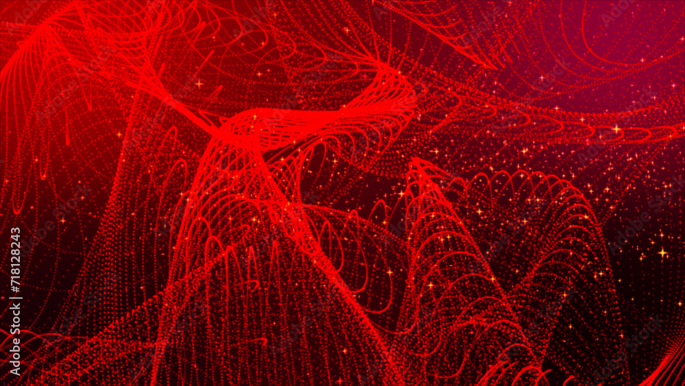 Poster red abstract dots or particle backgrounds. 3d rendering of bright glowing purple distorted particles