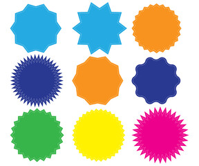 Stitched zig-zag circle collection in red color. Circle with sharp and rounded waves edge. Sale and big set of red zig-zag circle sticker, Sale and discount template sticker. Red sale labels isolated.