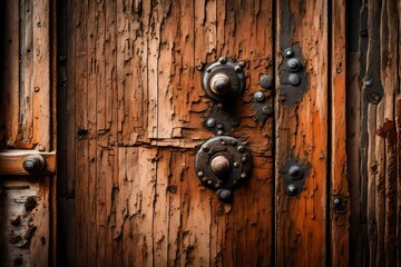 A macro shot of a weathered wooden door with rich textures