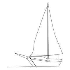 Continuous single line art drawing one line illustration art on Sailboat