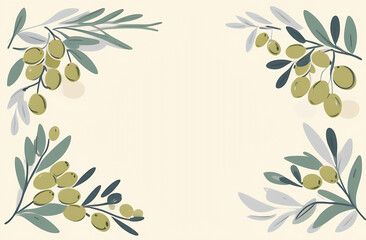 Fototapeta na wymiar Background with olives and olive branches in a minimalist style. Background for greeting cards, posters, banners and posters