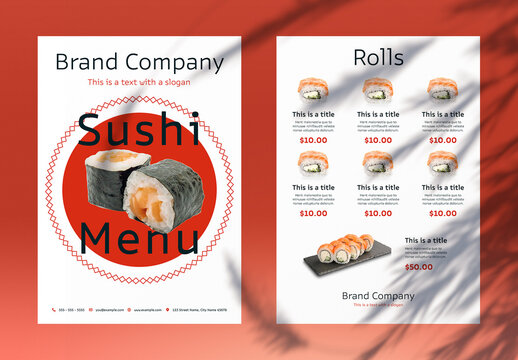 A4 Double-Sided Sushi Menu Layout