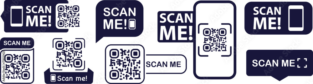 Poster scan qr code. scan qr code flat icon with phone. qr code template for mobile app, payment and discou