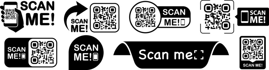 Scan qr code. Scan QR code flat icon with phone. Qr Code template for mobile app, payment and discounts. Barcode. Mobile payment and quick response codes. Scan me with smartphone. Vector illustration